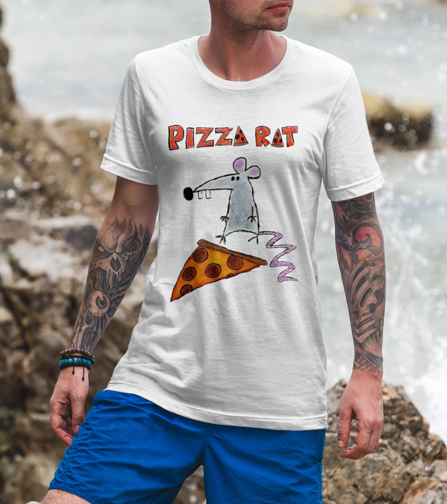 Pizza Rat Riding Pepperoni Slice With Whimsical Cartoon T-Shirt