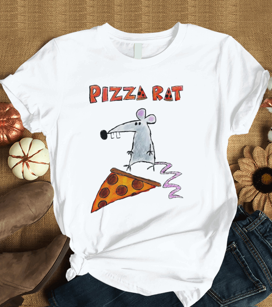 Pizza Rat Riding Pepperoni Slice With Whimsical Cartoon T-Shirt