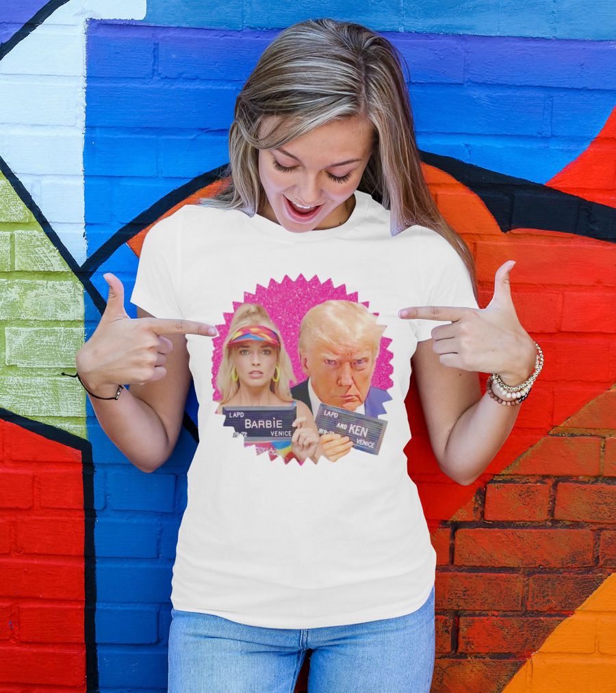 LAPD Barbie Ken Mugshot Venice Glam Glitter Background T-Shirt