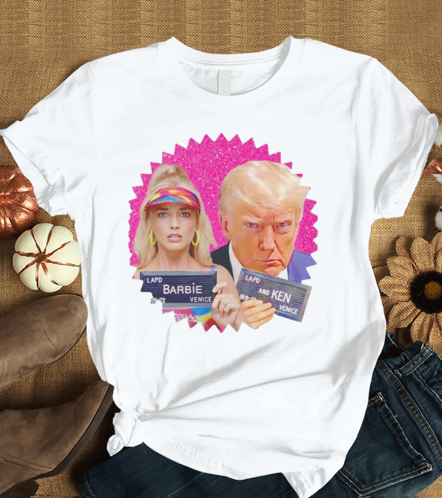 LAPD Barbie Ken Mugshot Venice Glam Glitter Background T-Shirt