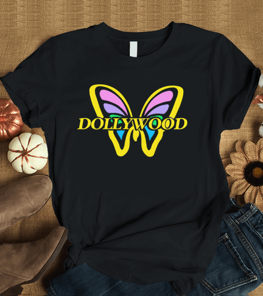 Dollywood Butterfly Logo With Colorful Wings T-Shirt