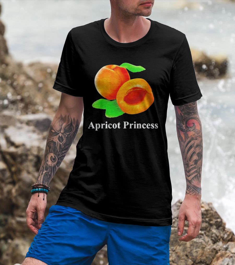 Apricot Princess Fruit Illustration With Leaf Detailing T-Shirt