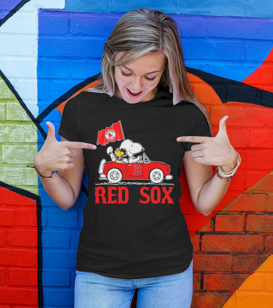 Red Sox Snoopy Woodstock Boston Red Sox Peanuts Car T-Shirt