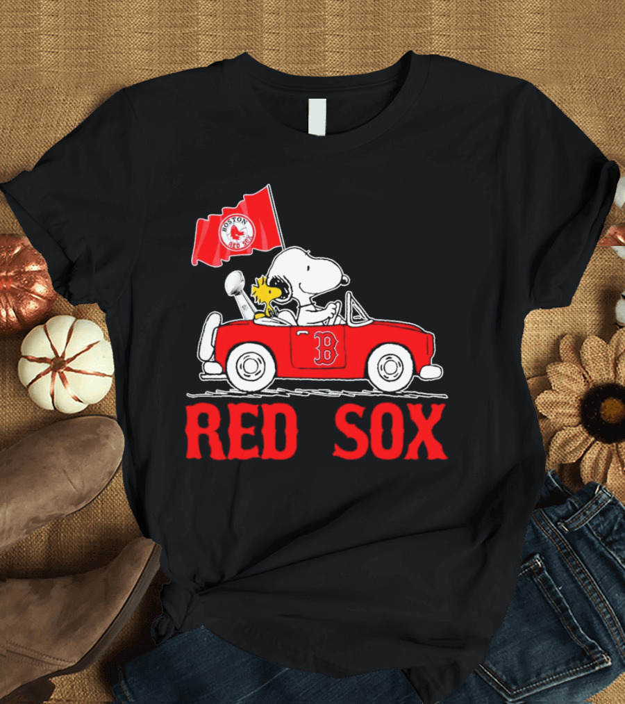 Red Sox Snoopy Woodstock Boston Red Sox Peanuts Car T-Shirt