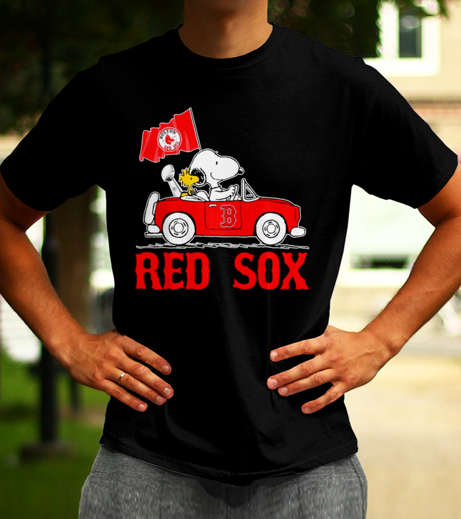 Red Sox Snoopy Woodstock Boston Red Sox Peanuts Car T-Shirt