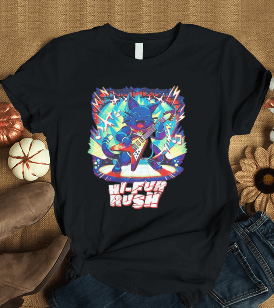 Cat Hi-Fur Rush Rocking Guitar Performance T-Shirt