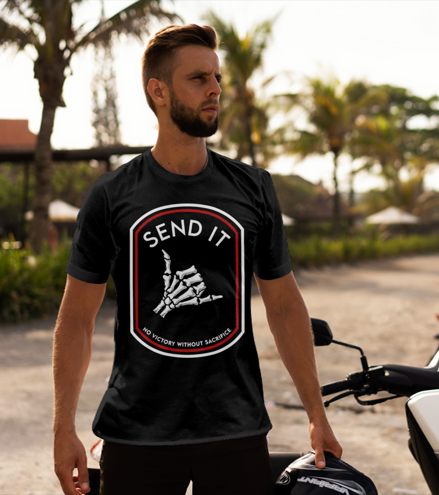 SEND IT No Victory Without Sacrifice Skeleton Hand Gesture T-Shirt