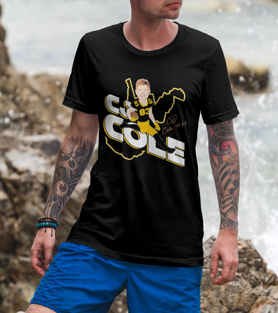 CJ Cole #83 West Virginia Football Player Caricature Signature T-Shirt