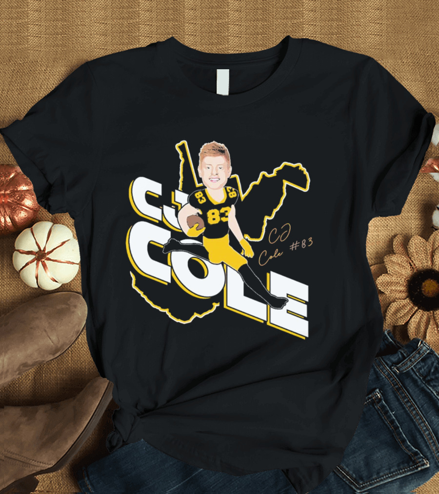 CJ Cole #83 West Virginia Football Player Caricature Signature T-Shirt