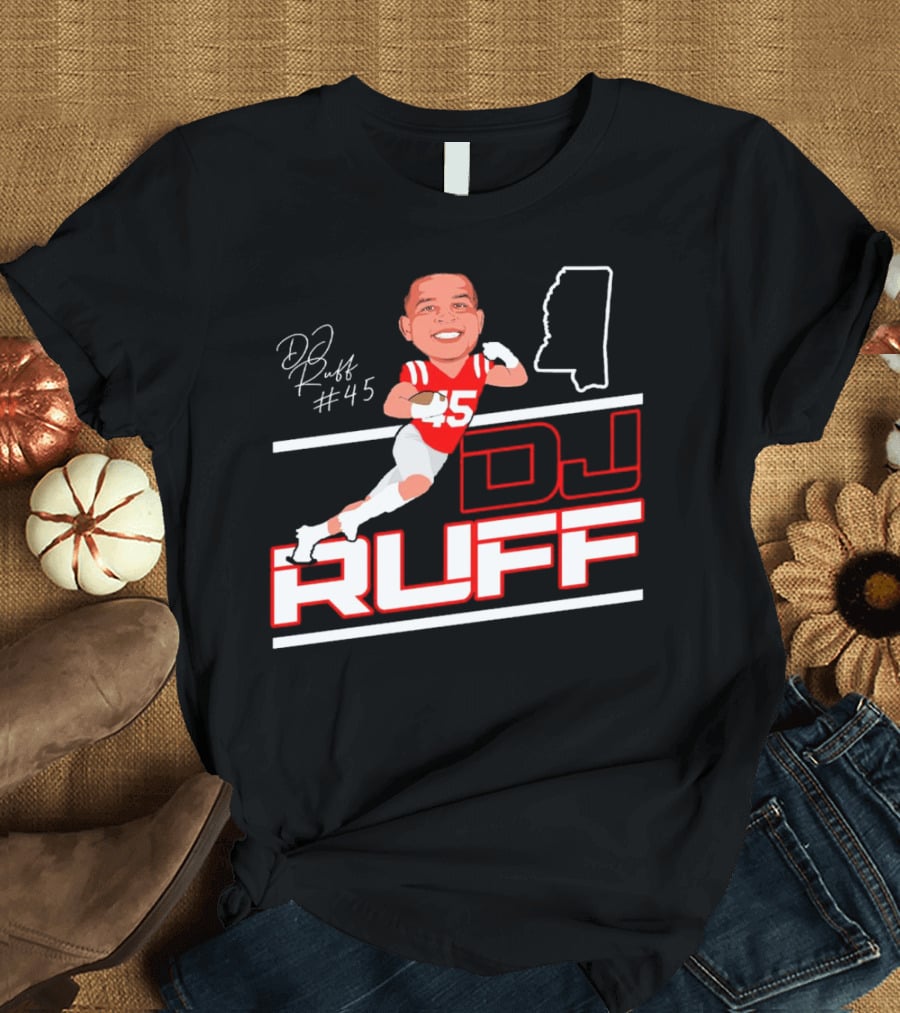 DJ Ruff #45 Ole Miss Rebels Football Signature T-Shirt