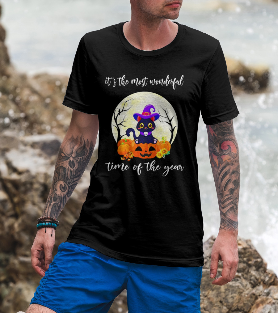 It’s The Most Wonderful Time Of The Year Cat Witch Halloween Pumpkin Moon T-Shirt
