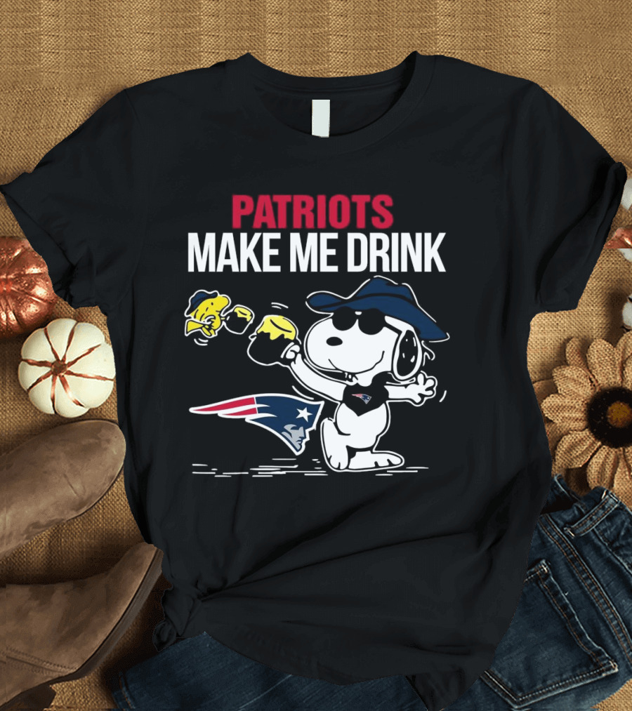 Patriots Snoopy Make Me Drink New England Football Peanuts Woodstock T-Shirt