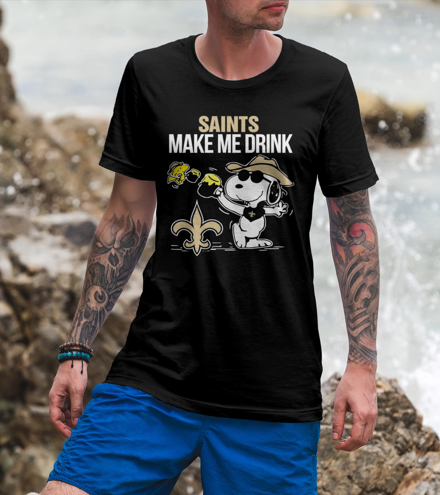 Snoopy Saints Make Me Drink With Football Logo And Hat T-Shirt