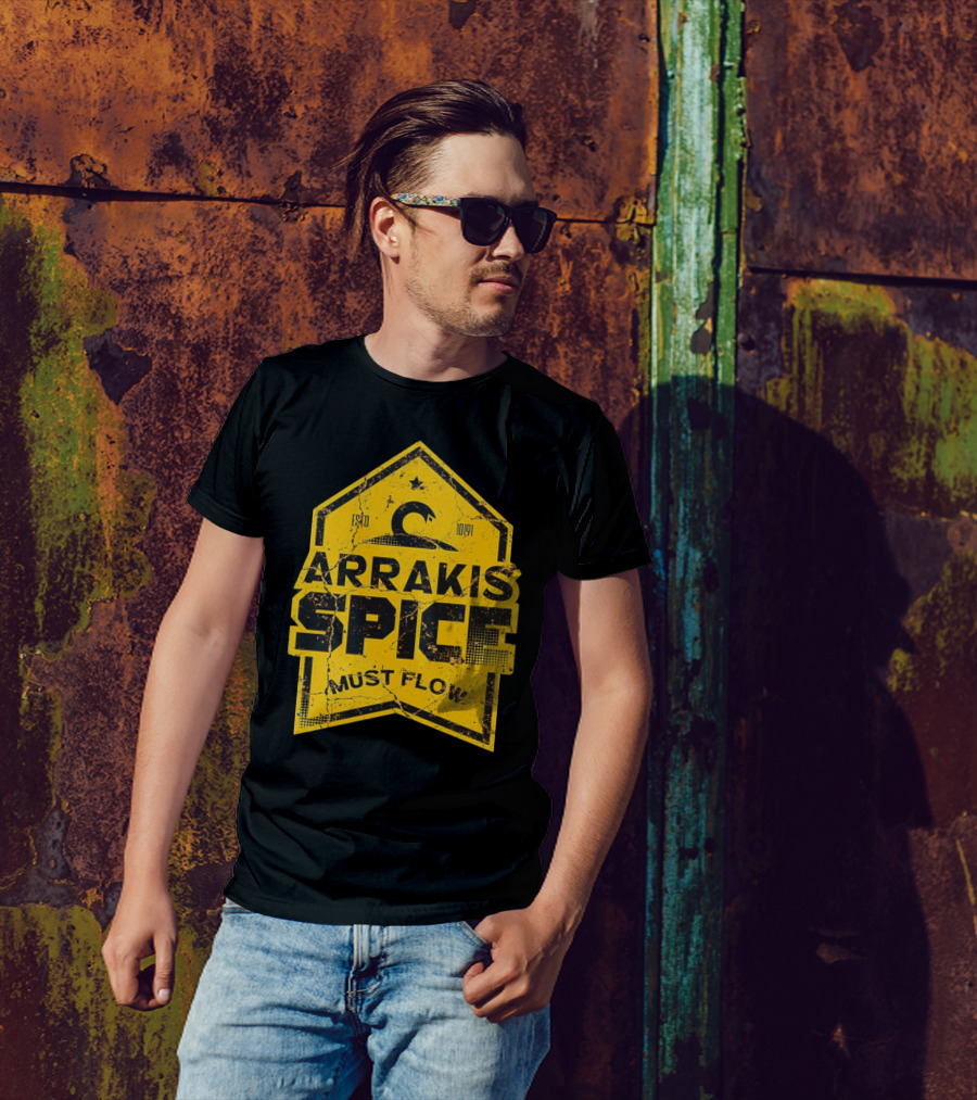 Arrakis Spice Must Flow Vintage 10191 Logo Badge T-Shirt