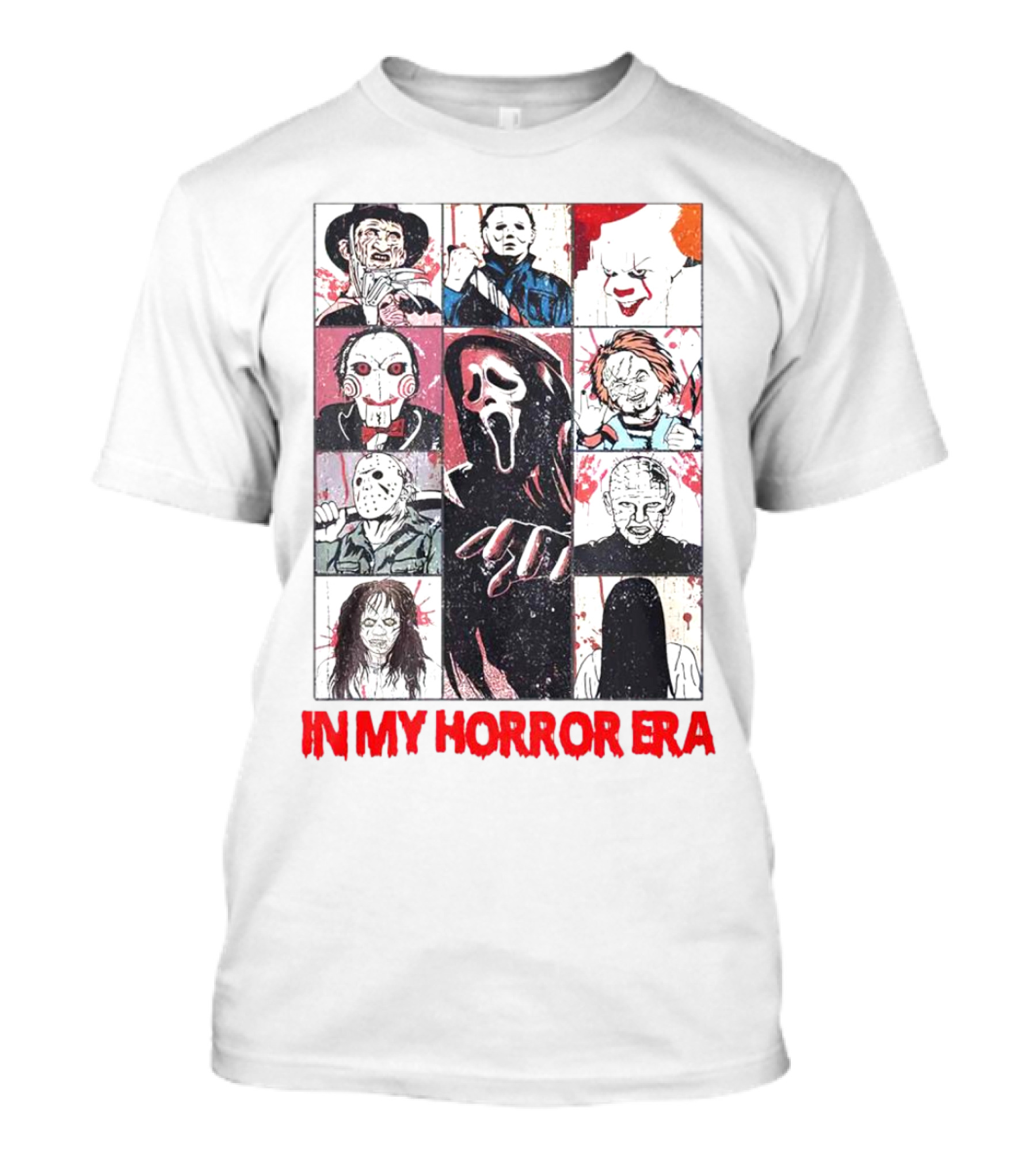 In My Horror Era Ghostface Freddy Krueger Michael Myers Pennywise Jason Chucky Pinhead Sadako Samara T-Shirt