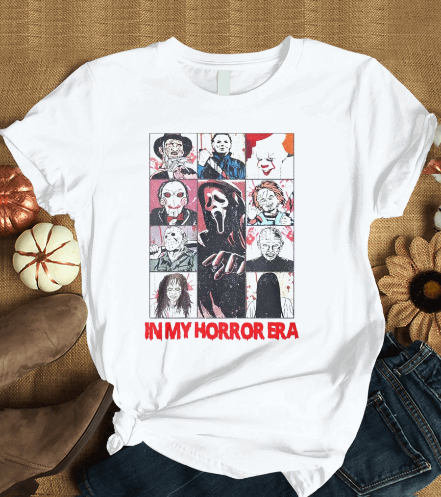In My Horror Era Ghostface Freddy Krueger Michael Myers Pennywise Jason Chucky Pinhead Sadako Samara T-Shirt