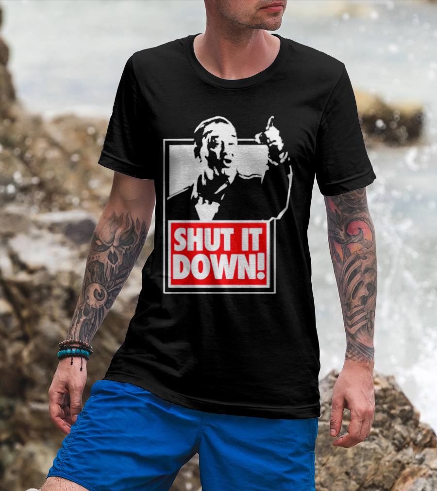SHUT IT DOWN Meme Bold Red And White Iconic T-Shirt