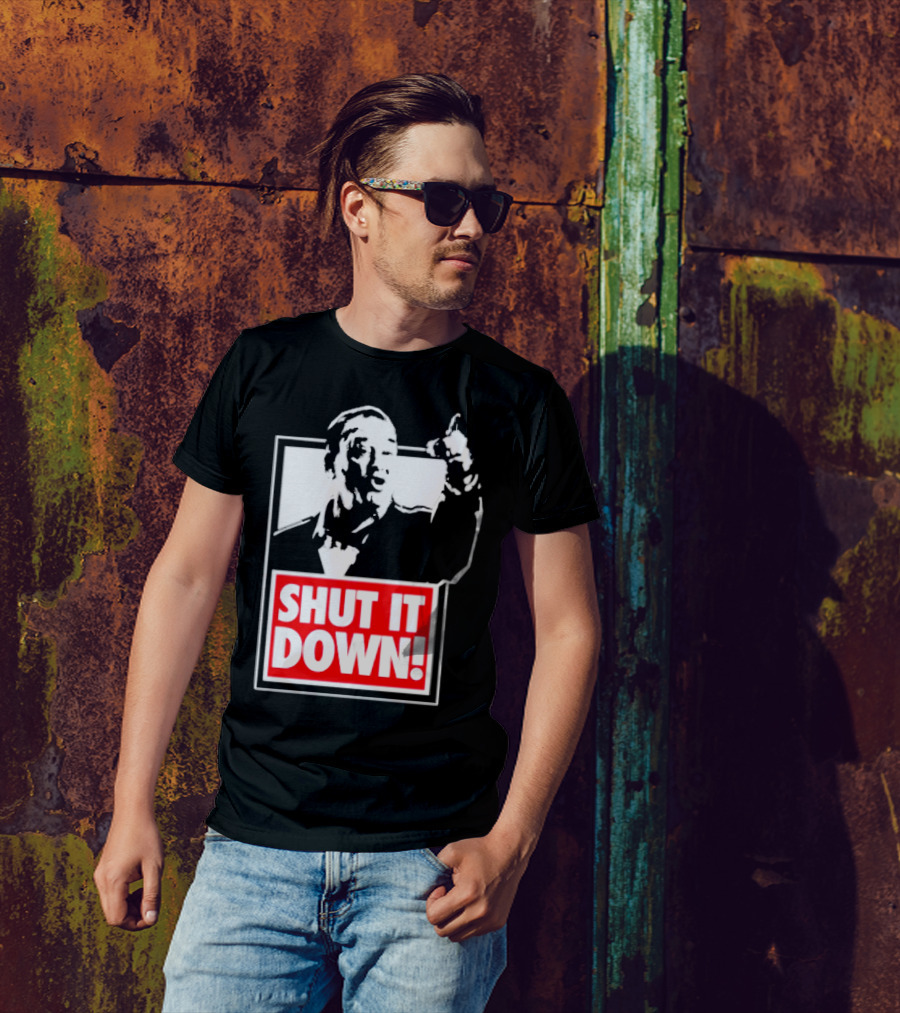SHUT IT DOWN Meme Bold Red And White Iconic T-Shirt