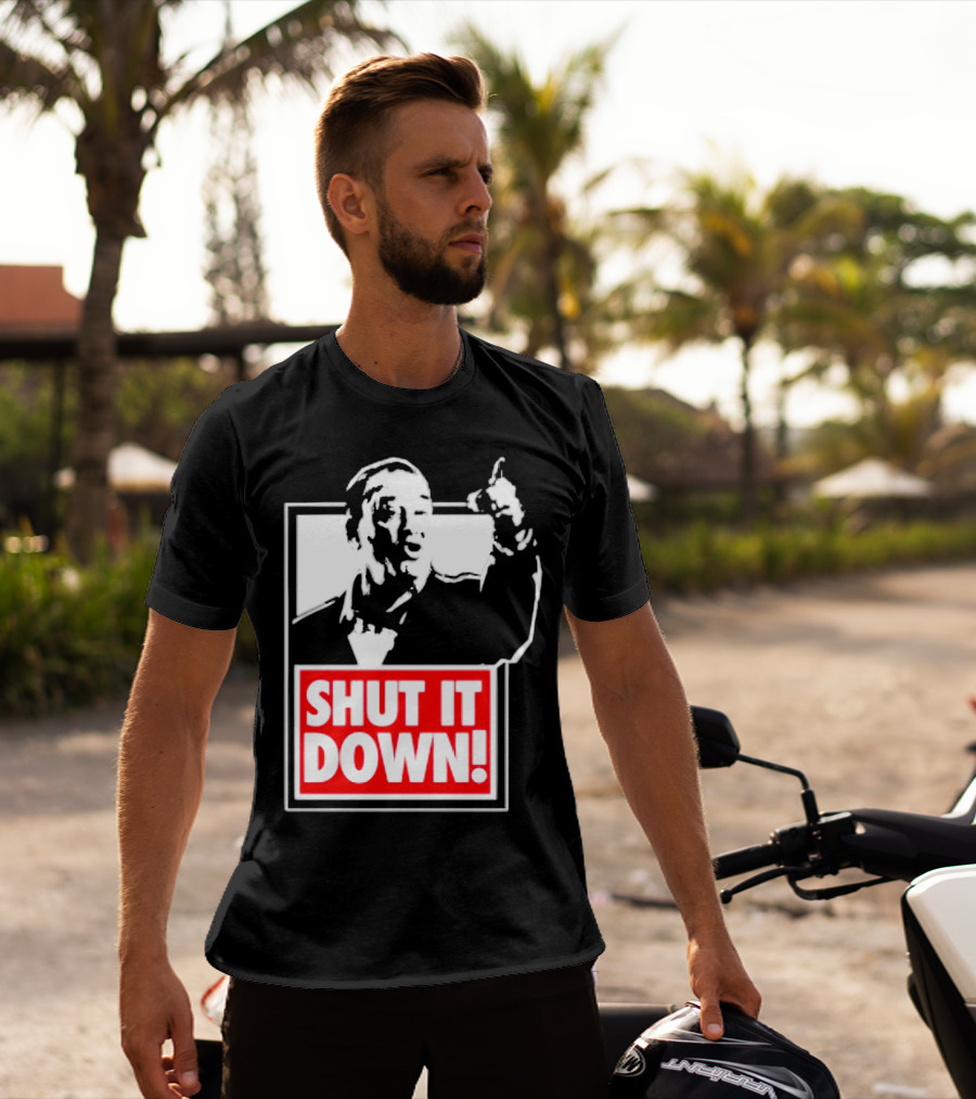 SHUT IT DOWN Meme Bold Red And White Iconic T-Shirt