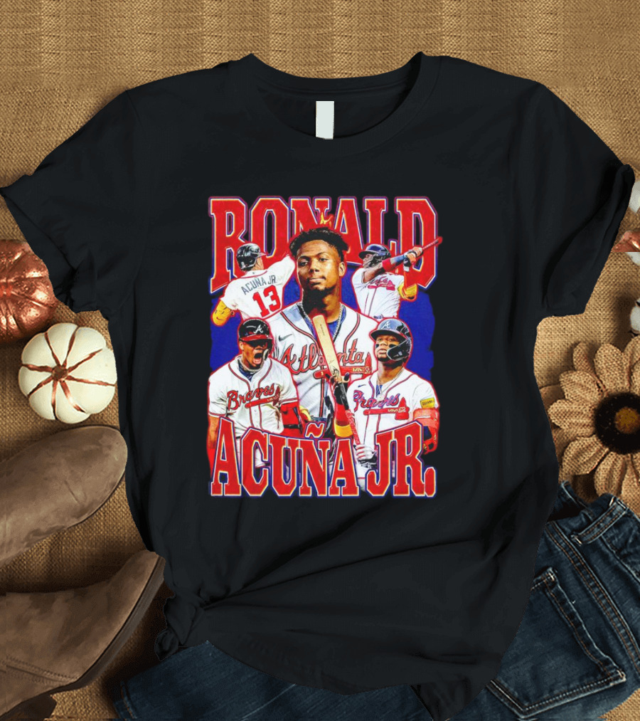 Ronald Acuña Jr Atlanta Braves Vintage Baseball Player Collage T-Shirt