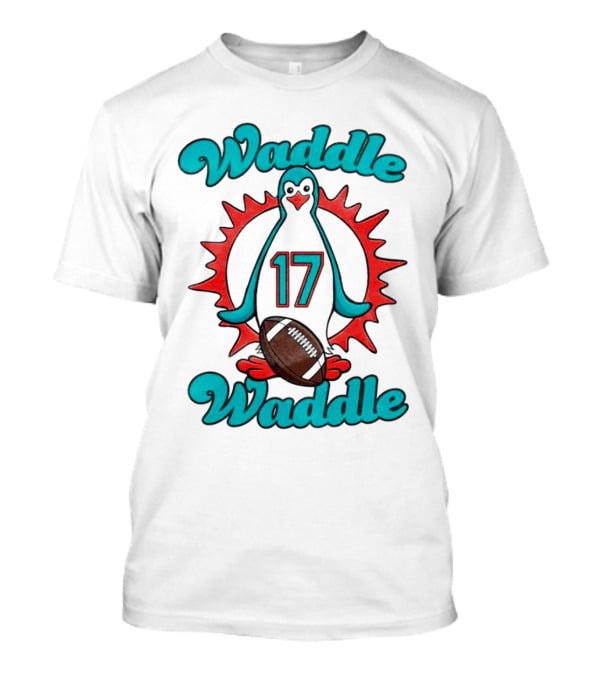 Waddle Waddle 17 Miami Dolphin Football Penguin T-Shirt