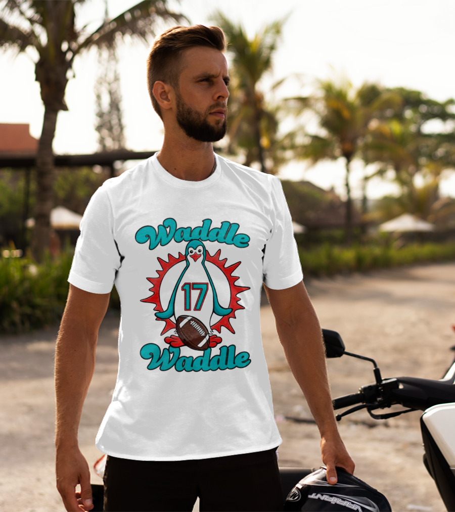 Waddle Waddle 17 Miami Dolphin Football Penguin T-Shirt