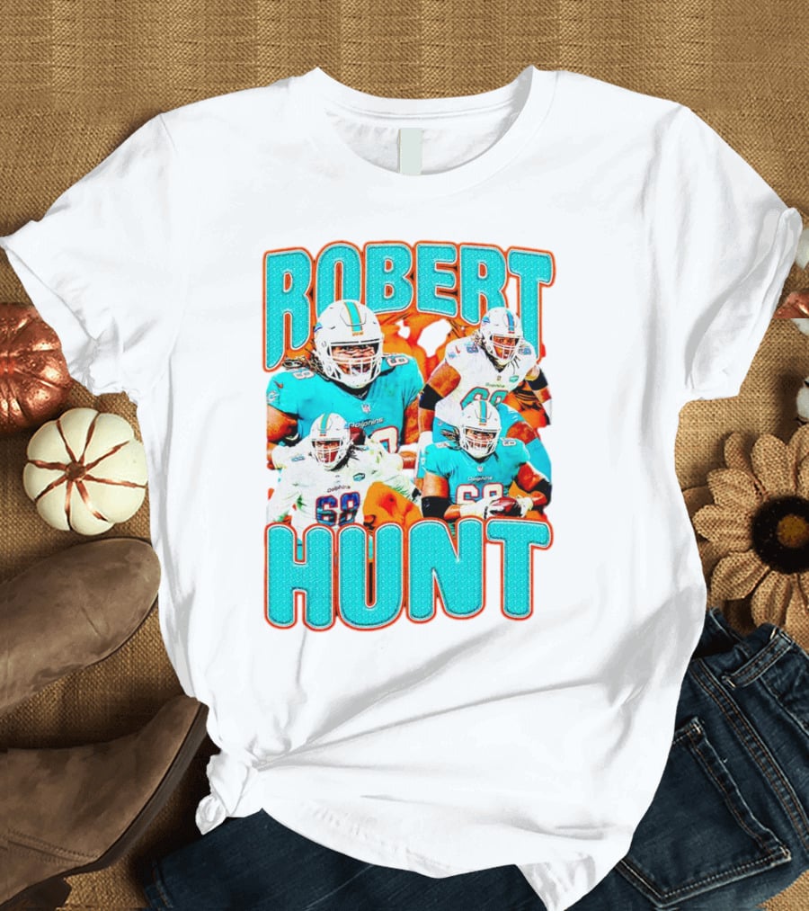 Robert Hunt Miami Dolphins 68 Vintage Football Collage T-Shirt