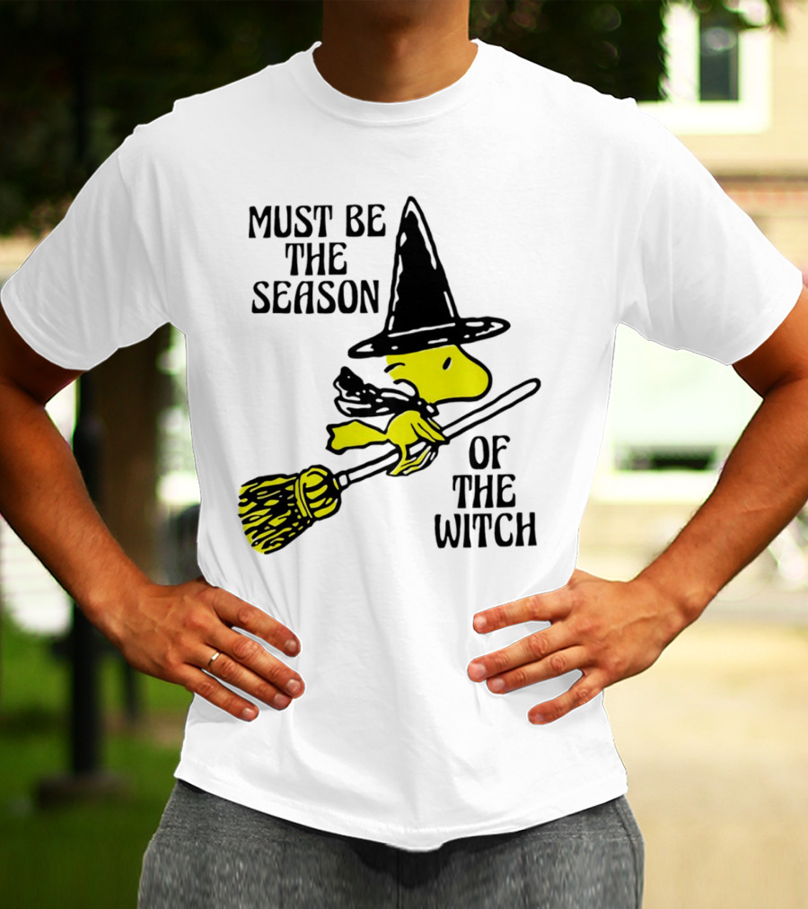 Must Be The Season Of The Witch Halloween Woodstock Peanuts Broomstick T-Shirt