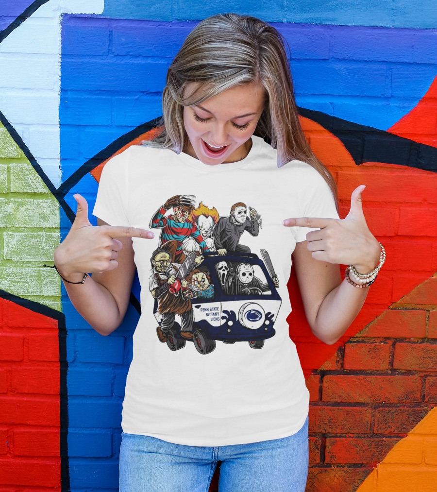 Penn State Nittany Lions Horror Movie Characters Halloween Bus T-Shirt