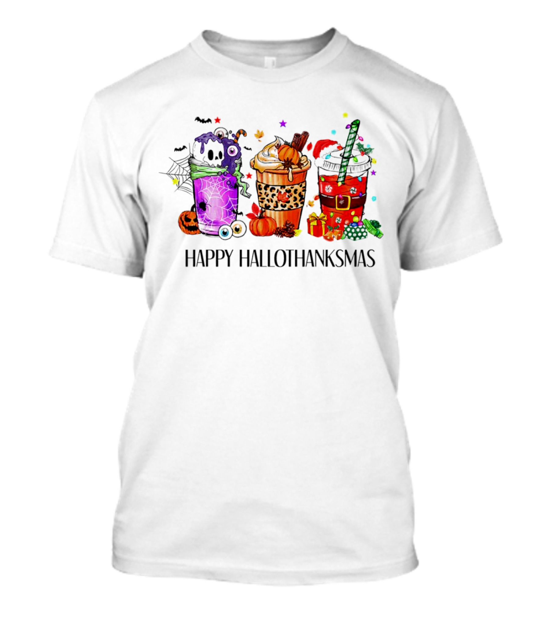 Happy Hallothanksmas With Spooky Fall And Festive Latte Trio T-Shirt