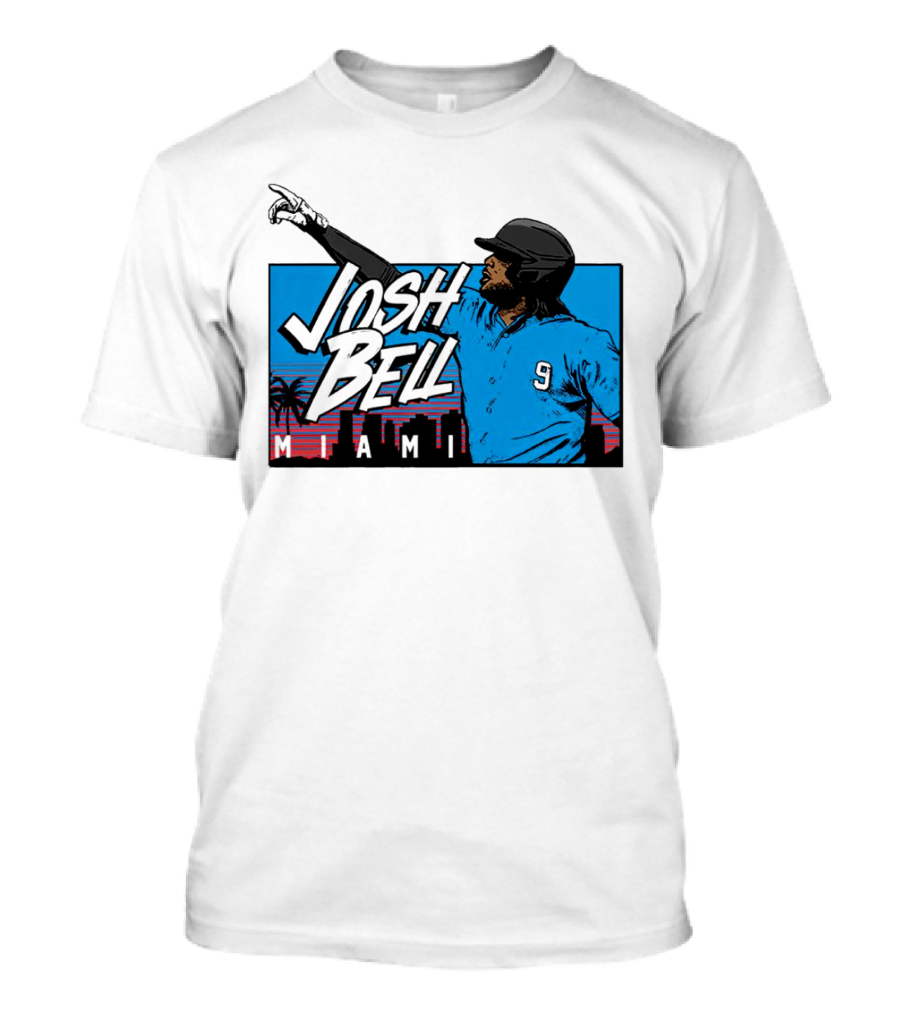 Josh Bell Miami Skyline Baseball Sunset T-Shirt
