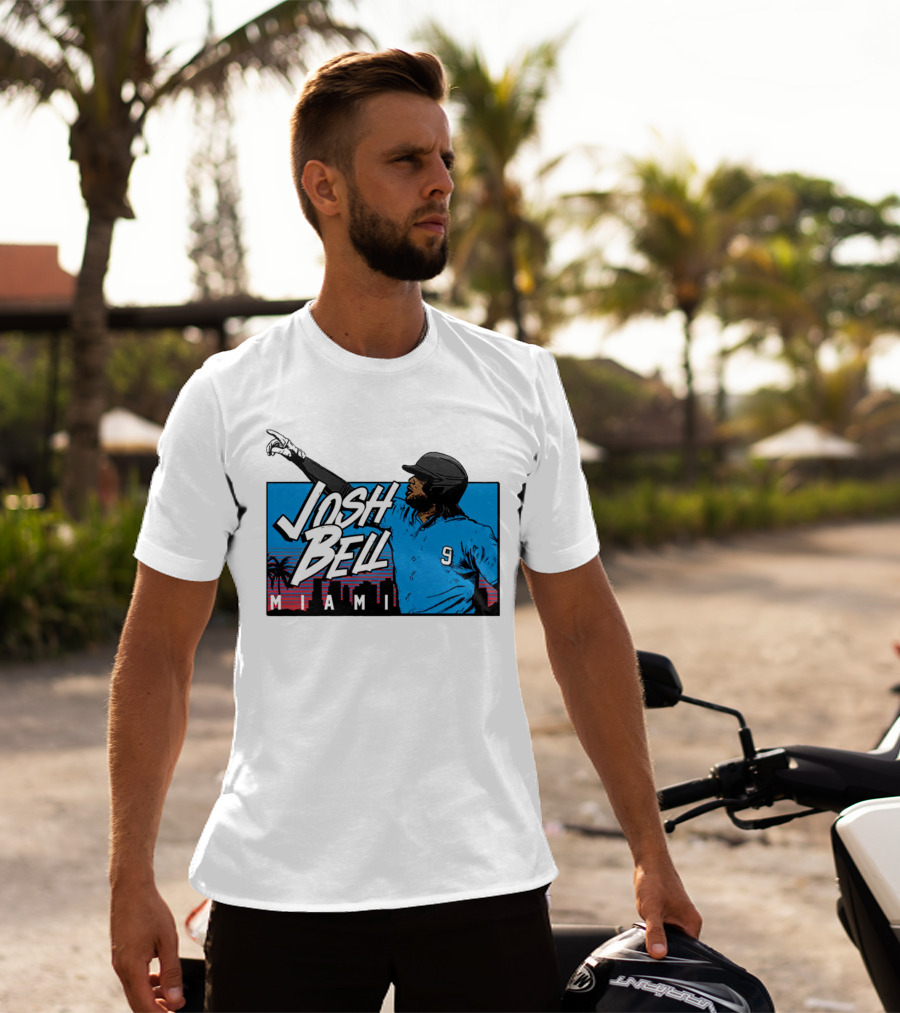 Josh Bell Miami Skyline Baseball Sunset T-Shirt