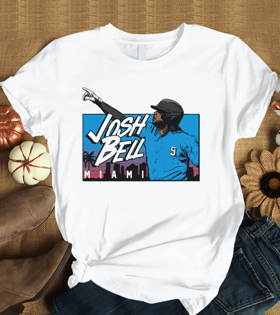 Josh Bell Miami Skyline Baseball Sunset T-Shirt