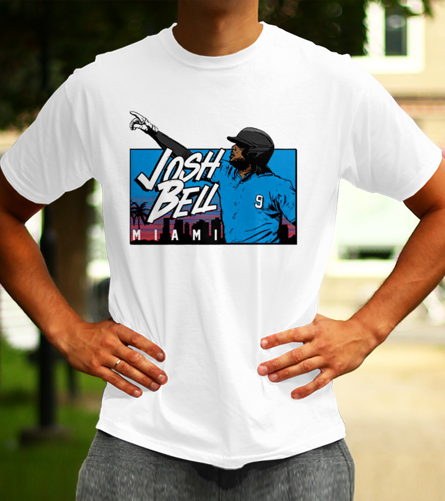 Josh Bell Miami Skyline Baseball Sunset T-Shirt