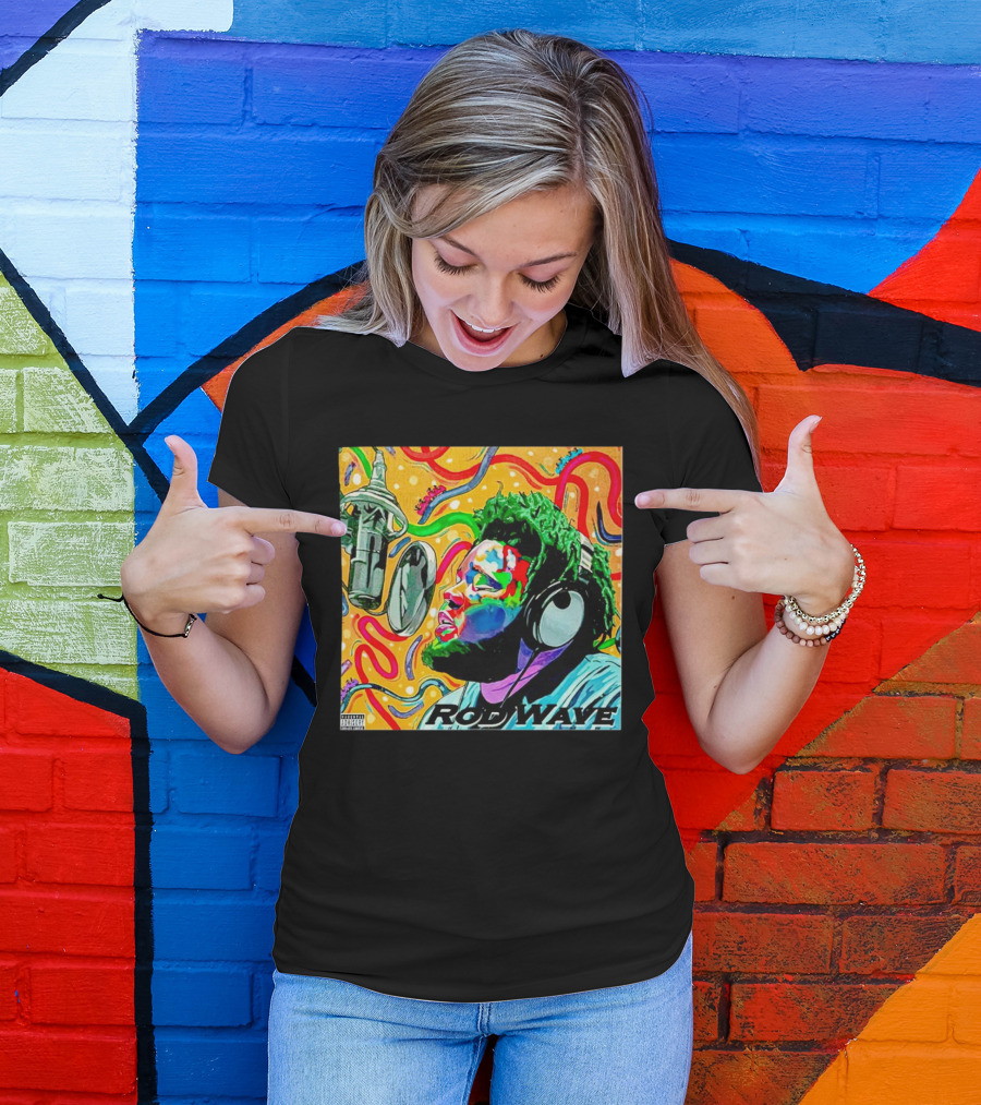 Rod Wave Vintage Colorful Microphone Headphones Psychedelic Art Album Cover T-Shirt