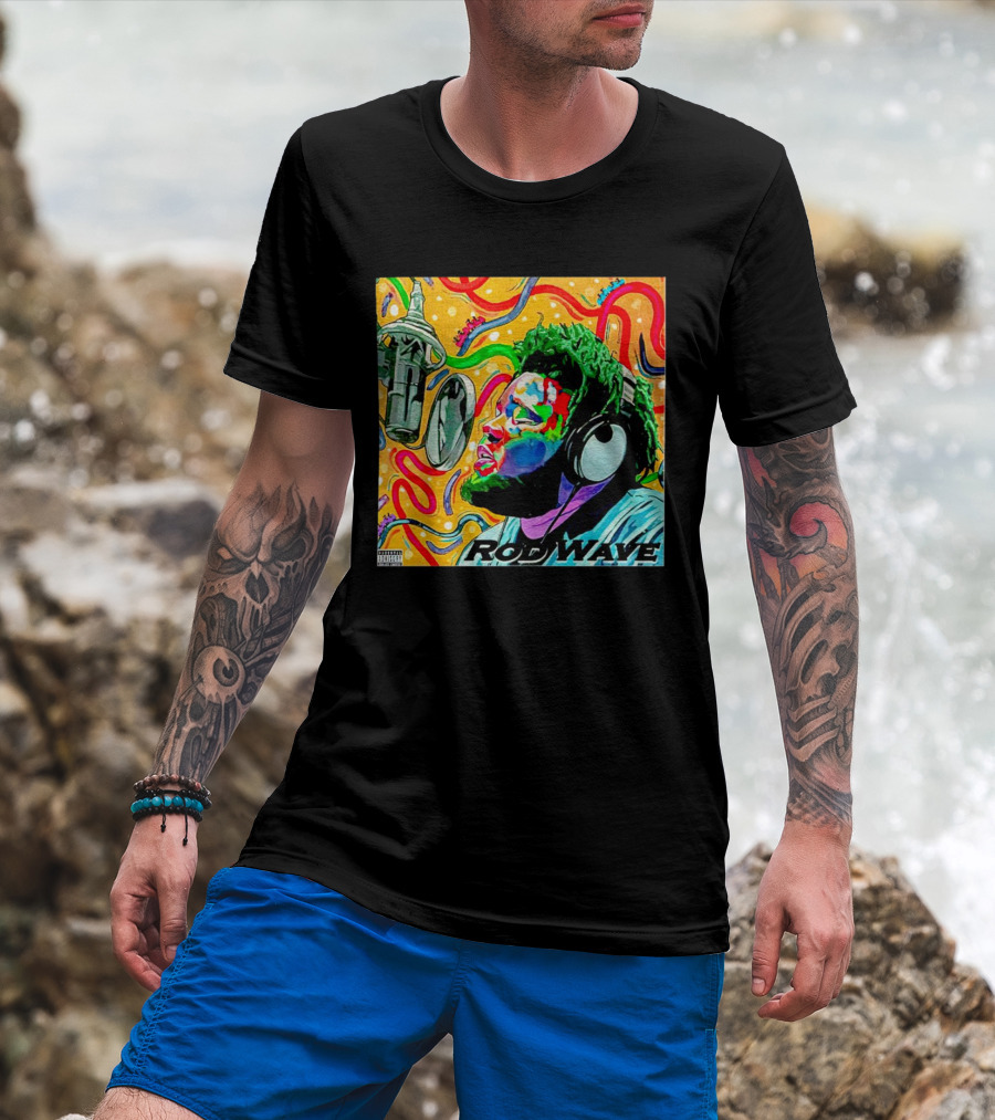 Rod Wave Vintage Colorful Microphone Headphones Psychedelic Art Album Cover T-Shirt