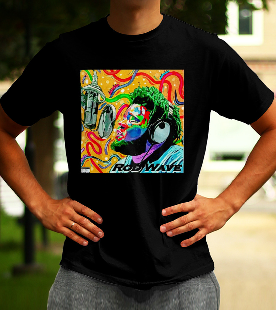 Rod Wave Vintage Colorful Microphone Headphones Psychedelic Art Album Cover T-Shirt
