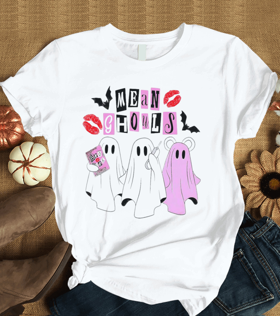 Mean Girls Mean Ghouls Halloween Boo Sheet Lipstick Bat Ghosts T-Shirt