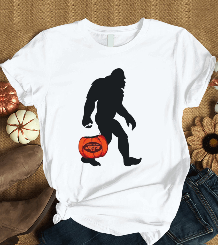 New York Jets Bigfoot Halloween Pumpkin T-Shirt