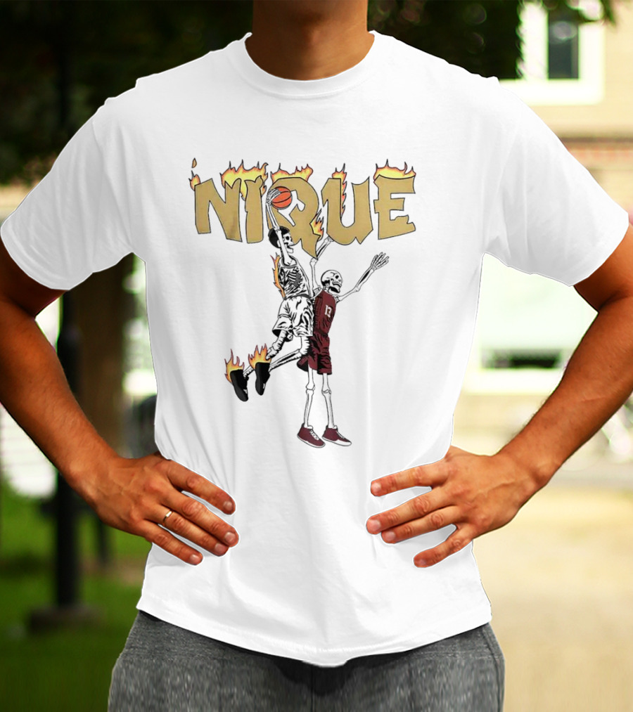 NIQUE Flaming Skeleton Dunk Basketball T-Shirt