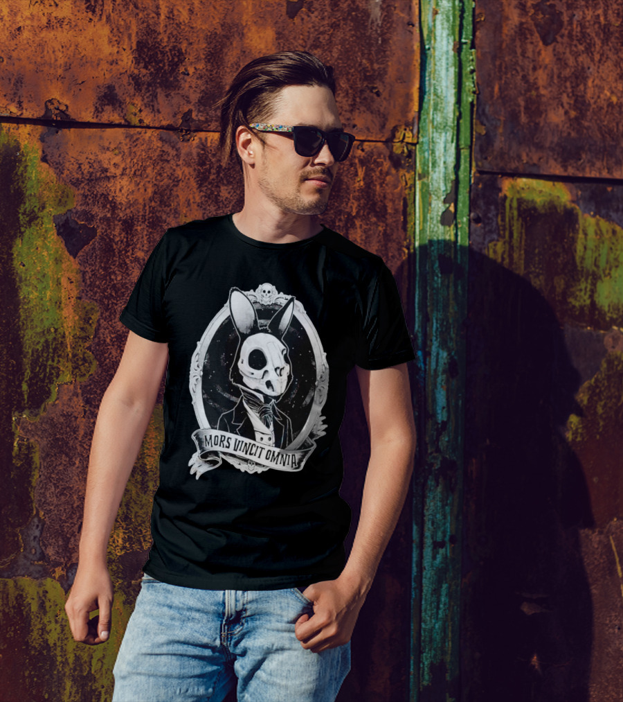Gothic Rabbit Skeleton Portrait Mors Vincit Omnia T-Shirt