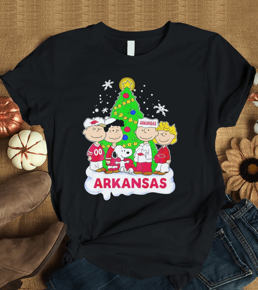 Peanuts Characters Arkansas Razorbacks Christmas Tree T-Shirt