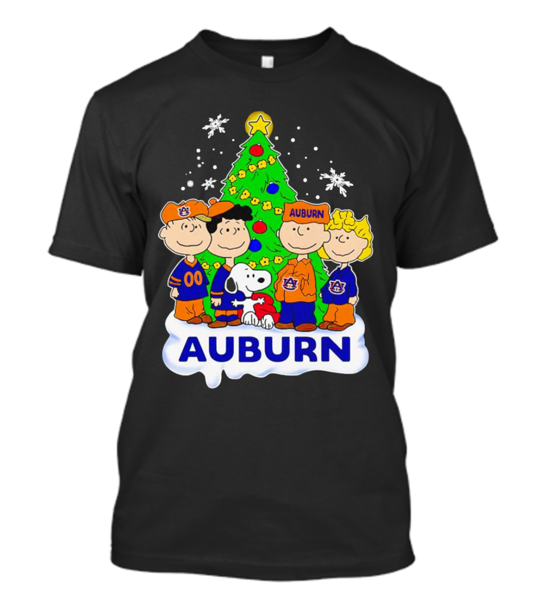 Peanuts Auburn Tigers Christmas Tree Charlie Brown Snoopy Lucy Linus T-Shirt