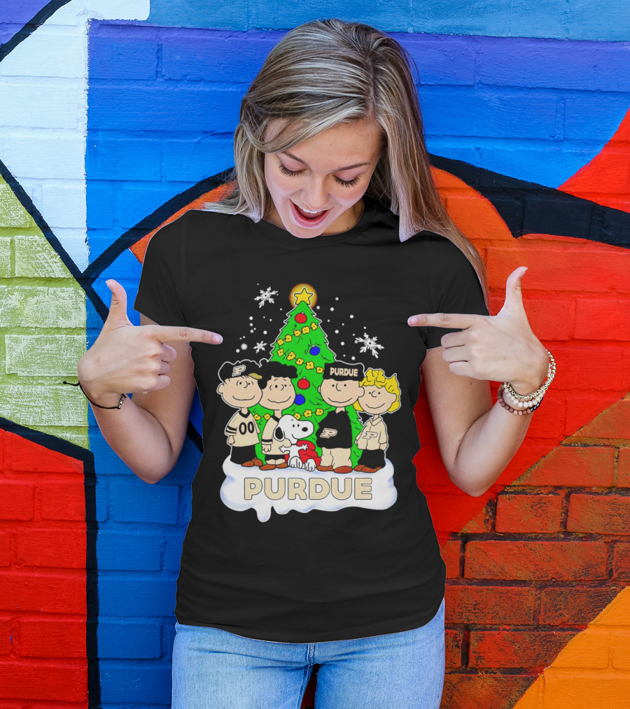 Peanuts Christmas With Purdue Boilermakers Charlie Brown And Snoopy T-Shirt