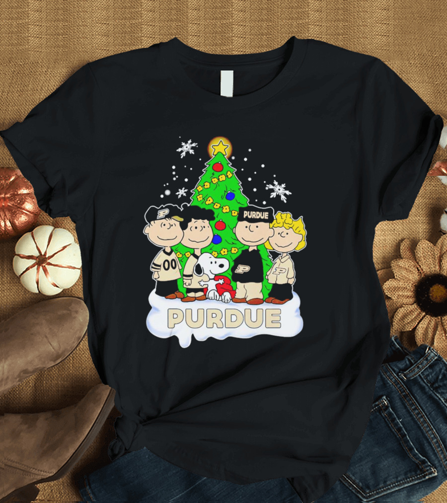 Peanuts Christmas With Purdue Boilermakers Charlie Brown And Snoopy T-Shirt