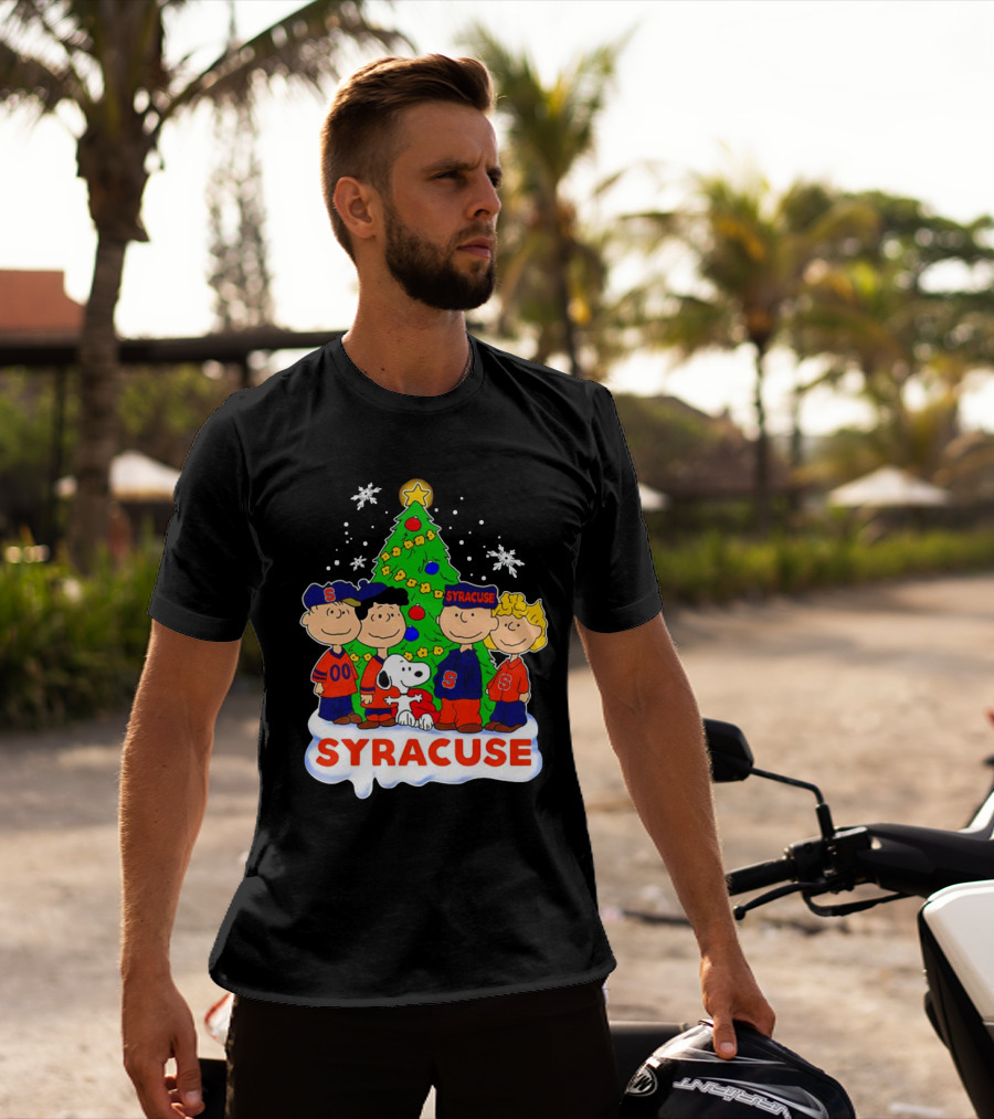 Peanuts Characters Christmas Tree Syracuse Orange Football Snowflakes T-Shirt
