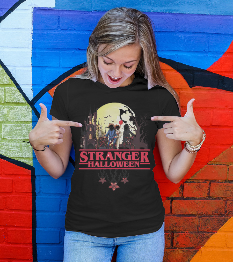 Stranger Halloween Full Moon Scary Characters Horror Movie Background T-Shirt