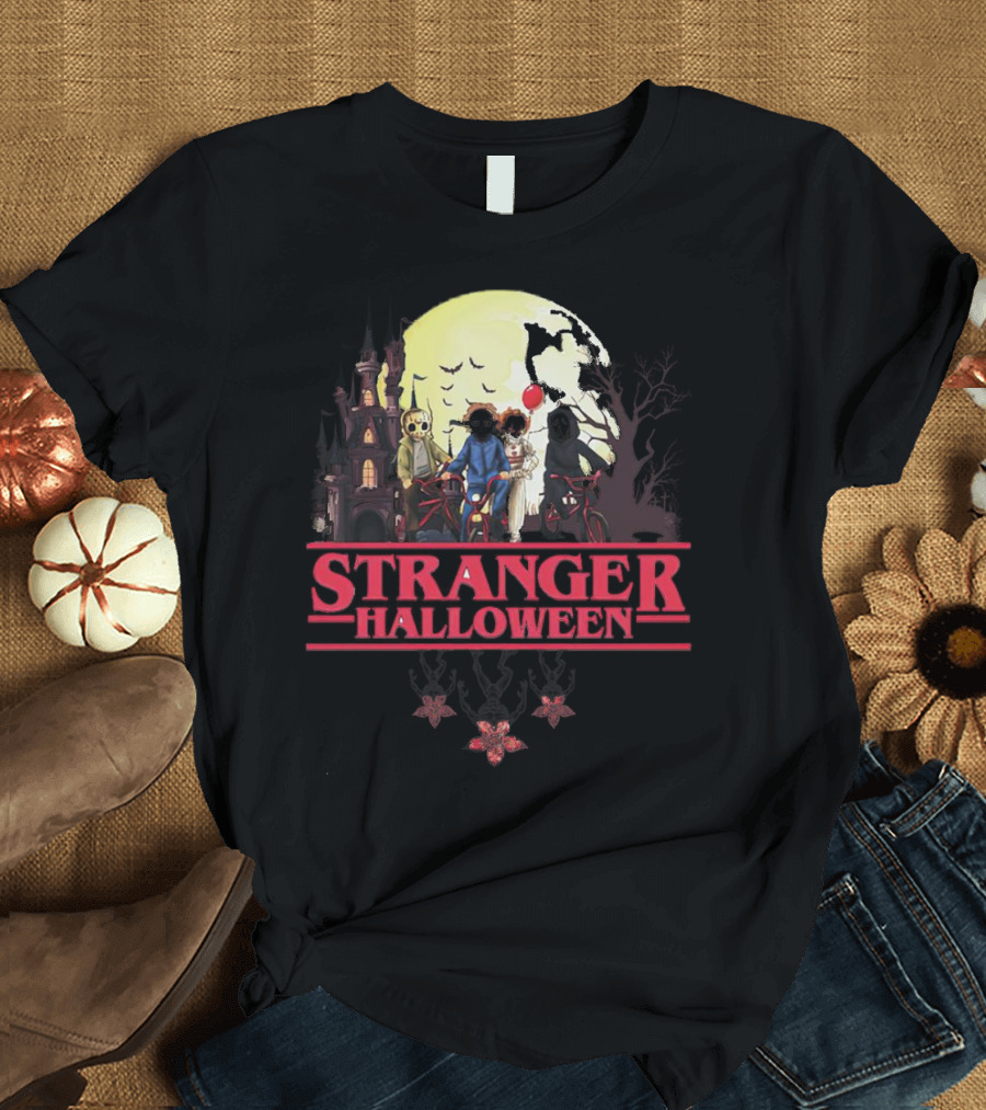 Stranger Halloween Full Moon Scary Characters Horror Movie Background T-Shirt