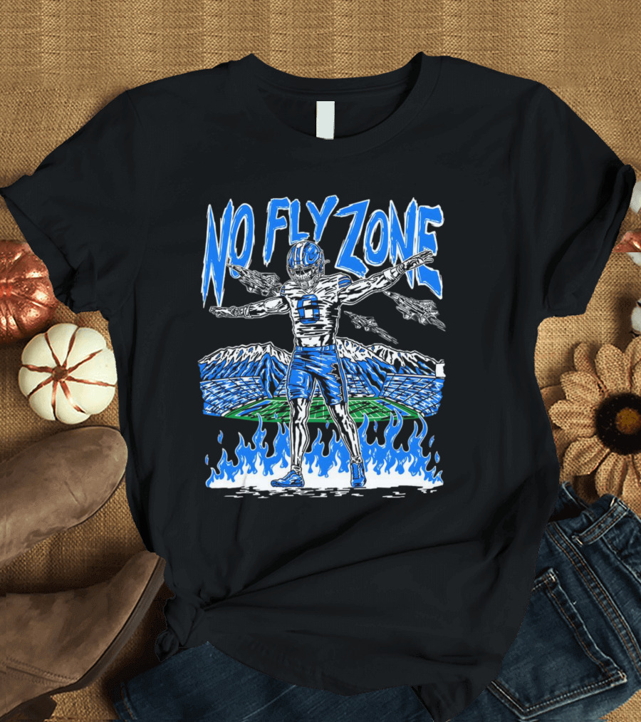 BYU Football Skeleton No Fly Zone Airplanes Mountains Flames T-Shirt