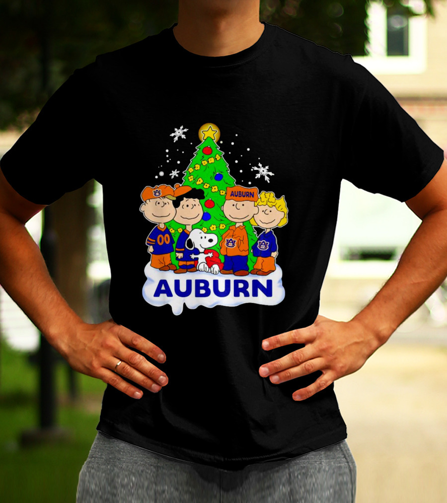 Auburn Tigers Peanuts Characters Christmas Tree Snoopy Charlie Brown Woodstock T-Shirt